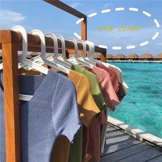 🌟Fairy🔥พร้อมส่ง‼️🔥 Knitted V-neck เสื้อไหมพรม คอวี สีพื้น เสื้อสไตล์เกาหลี💠 #9966