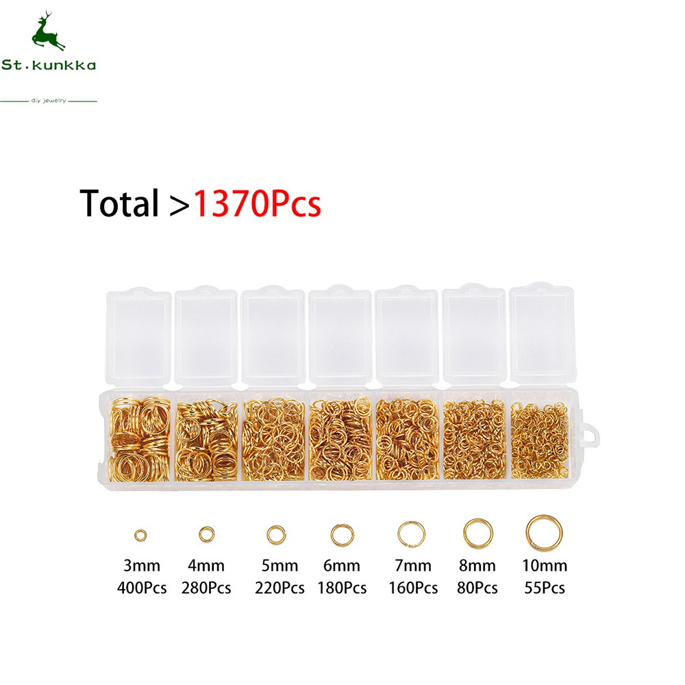 St.kunkka 1370 ชิ้น/เซ็ต 3 x 4 x 5 x 6 x 7 x 8 x 10 มม. เปิดแหวนกระโดดตัวเชื่อมต่อ DIY สร้อยคอ Bracelect เครื่องประดับทําชุดค้นหาชุดอุปกรณ์
