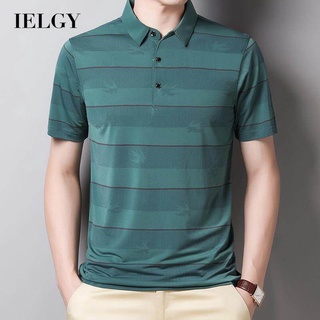 Ielgy เสื้อเชิ้ต แขนสั้น ลายทาง ลําลอง สําหรับผู้ชาย