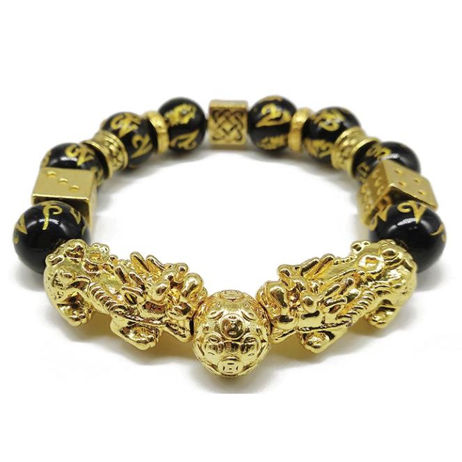 สร้อยข้อมือ ปี่เซี๋ยะทองลูกเต๋านำโชครวยๆ ถูกเลขเบอร์ใหญ่ +++ฟรีแถมผ้ายันต์