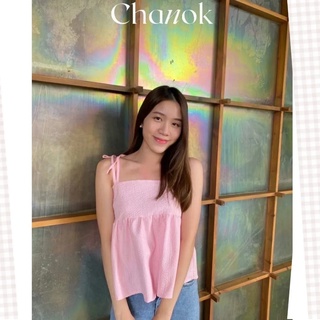 1178💟เสื้อสายเดี่ยว ผูกโบว์ไหล่ ผ้าอัดลาย💟 chanok