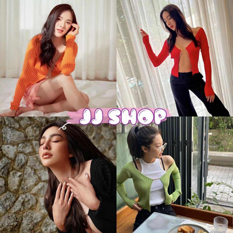 JJ Shop💜พร้อมส่ง เสื้อไหมพรม เว้าหน้าอกสุดเซ็กซี่สายฝอต้องมี ผ้าร่องนิ่ม "DX-JS"