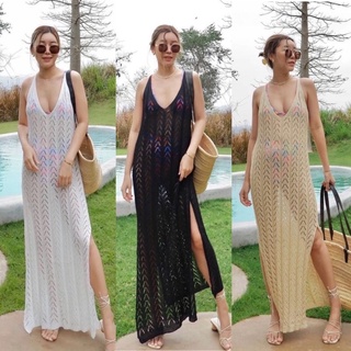 🍾MAXIDRESS🍾เดรสถักไหมพรม ซีทรู เนื้อผ้านิ่มสวมใส่สบาย ยืดหยุนตามตัว  ✅ สาวๆพลัสไซส์ใส่ได้✅