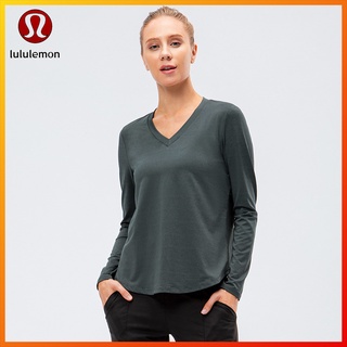 Lululemon  เสื้อกีฬา โยคะ แขนยาว คอวี ทรงหลวม 12524