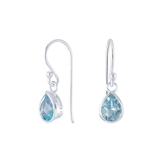 SILVER THAI Swiss blue topaz earrings silver teardrop drop designต่างหูสวิสบลูโทพาสสีน้ำเงินดีไซน์หยดน้ำตา