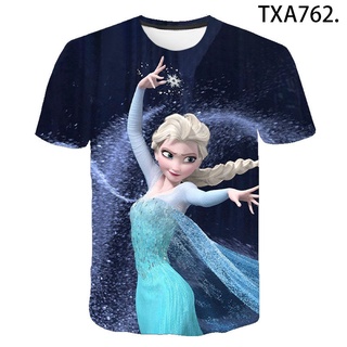 เสื้อยืดแขนสั้น พิมพ์ลายเจ้าหญิงเอลซ่า Frozen 2 3D แฟชั่นฤดูร้อน สําหรับผู้ชาย และผู้หญิง 2022