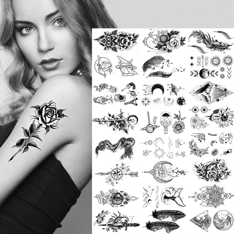 A HELLO GIRL ใหม่ สติกเกอร์รอยสัก ขนาดเล็ก กันน้ํา 10*6 ซม. สีดํา และสีขาว แฟชั่