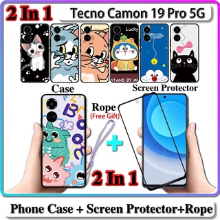 2 IN 1 เคส Tecno Camon 19 Pro 5G เคส พร้อมกระจกนิรภัย โค้ง เซรามิก ป้องกันหน้าจอ แมว และโดราเอมอน ออกแบบ