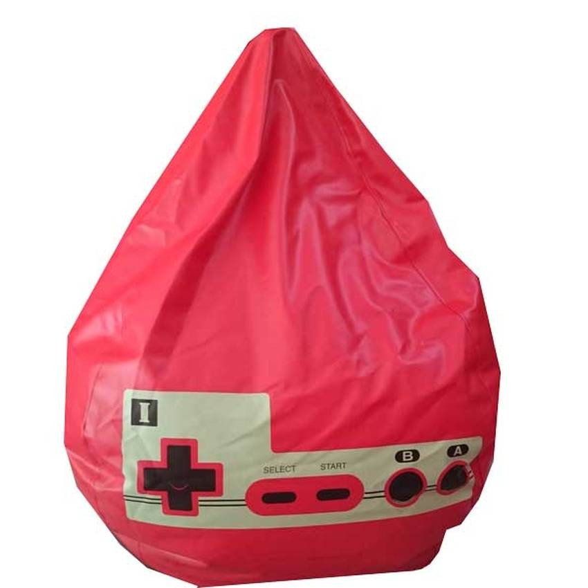 [พร้อมส่ง] Bean Bag เก้าอี้เม็ดโฟม-เก้าอี้บีนแบ็ค ทรงหยดน้ำ  ผ้าหนังเทียม PVC Dia: 80 cm. (สีแดง)พิมพ์ลาย Joy Game