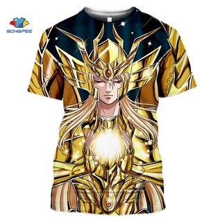 ROUND คอลูกเรือSonspee เสื้อยืดแขนสั้น พิมพ์ลายอนิเมะ Saint Seiya 3D สไตล์ฮาราจูกุ แนวสตรีท เหมาะกับฤดูร้อน สําหรับผู้หญ