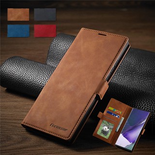 Forwenw เคสโทรศัพท์สำหรับ ซัมซุง Samsung Galaxy Note10 Note10+ Note20 Note20+ Note 10 20 plus Ultra 10plus 20ultra ฝาพับหนังแม่เหล็กสีบริสุทธิ์พร้อมกระเป๋าสตางค์และที่วางโทรศัพท์มือถือสไตล์ธุรกิจที่ทันสมัยและเรียบง่ายป้องกันการตกและป้องกันการชนกัน