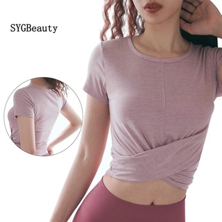 【Ready To Ship】เสื้อ ใส่เล่นกีฬา โยคะ คุณภาพสูง สำหรับผู้หญิง Short Sleeve Slim Fit Sports T-shirt Running Breathable Quick Dry Yoga Fitness Tops