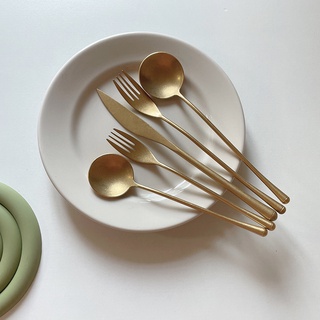 HERA ช้อนส้อม ช้อน ส้อม มีดสเต็ก ช้อนกาแฟ ช้อนเกาหลี ช้อนส้อมสแตนเล Retro Stainless Steel Cutlery Set Gold Spoon Fork Knife Coffee Spoon Tableware