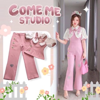 เซต เสื้อ + กางเกง​ (come me studio)สีชมพูสุดน่ารัก แขนตุ๊กตา เนื้อผ้าเกรดพรีเมียม มีซับในอย่างดี ใส่เที่ยว