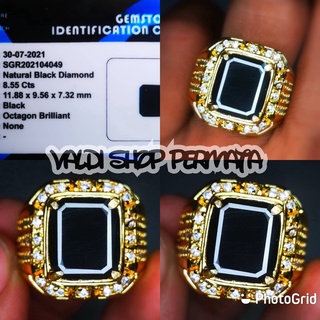 แหวนเพชรแปดเหลี่ยม สีดําธรรมชาติ Ds Full Nak Mentok + Memo SGR Lab สําหรับผู้ชาย