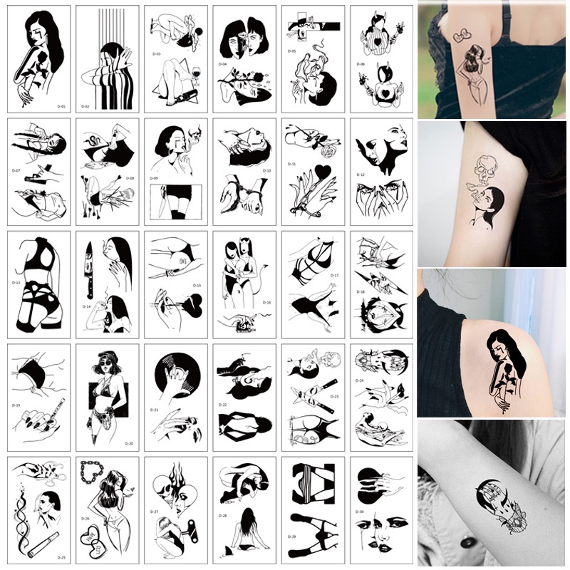 เซ็ท 6 แผ่น แทททูรูปผู้หญิง (รอยสักชั่วคราว) sticker tattoo