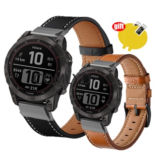 Garmin Fenix 7X 7 EPIX สายหนังแท้ SmartWatch Band สแตนเลสโลหะอะแดปเตอร์ฟิล์มป้องกันหน้าจอ