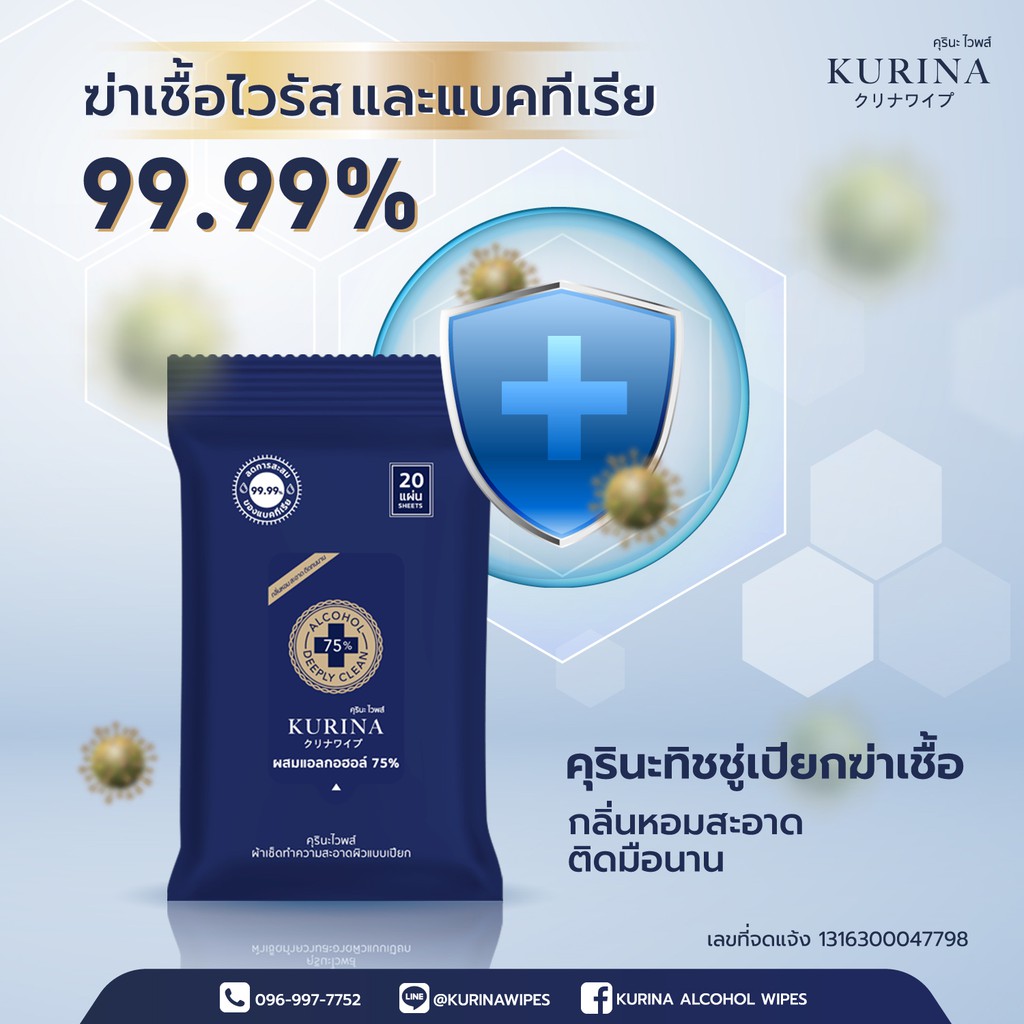 ((พร้อมส่ง))ทิชชู่เปียกคุรินะสำหรับเช็ดฆ่าเชื้อโรคผสมแอลกอฮอล์6แพ็ค