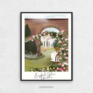 🌷พร้อมส่ง ภาพโปสเตอร์ ภาพติดผนังภาพวาด English Rose Garden by Lazymonday(เฉพาะรูปไม่มีกรอบ)