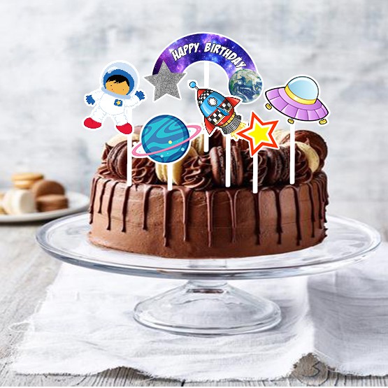 Astronaut Space MiniTop / อุปกรณ์ตกแต่งเค้กวันเกิด -HBD เท่านั้น