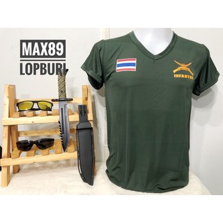 เสื้อยืดทหาร ราบ INFANTRY อกซ้ายธงชาติ ผ้านาโน คอวี