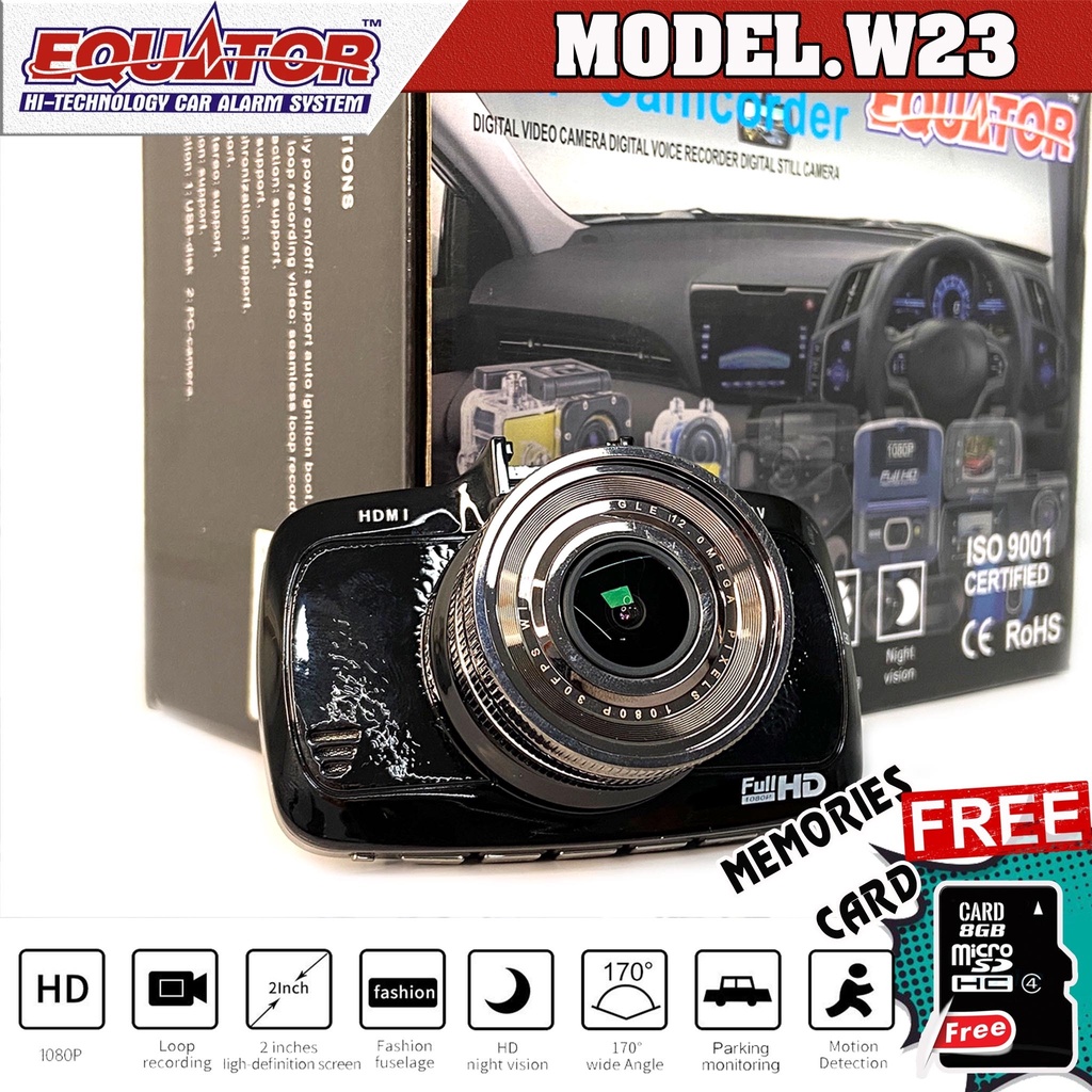 กล้องบันทึกหน้าชัดสุดๆ EQUATOR DVR W23 FREE MEMORIES SD CARD 8GB กล้องติดรถยนต์ FULL HD EQUATOR DVR 