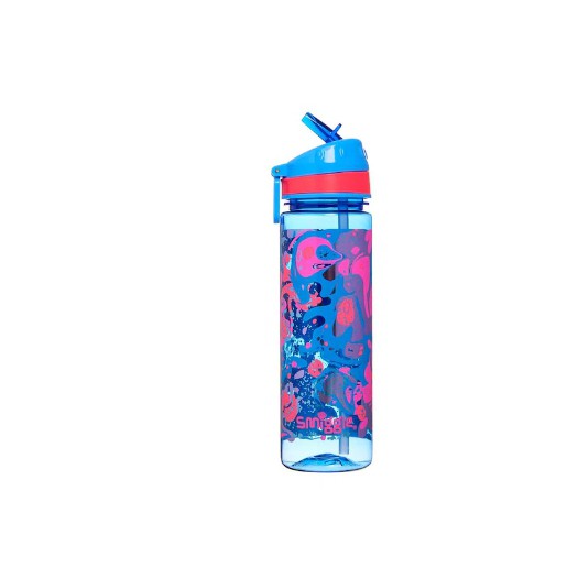 ของแท้ Drink Bottle Smiggle กระติกน้ำเด็ก กระติกน้ำพลาสติก ขวดน้ำ Good Vibes ลายดอกไม้ ขนาด 650 มล. สีฟ้า