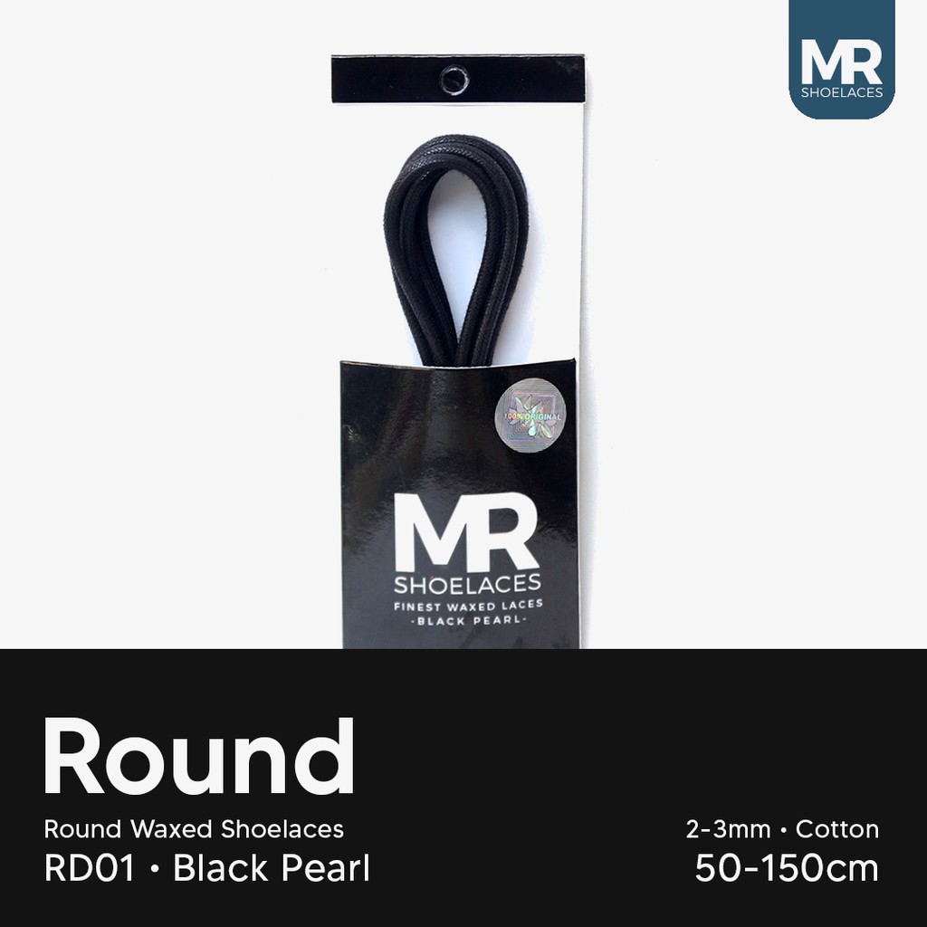 HITAM LILIN MR Shoelaces RD01 Black Pearl Waxed Shoelaces 2-3mm Round 50cm 60cm 70cm 80cm 90cm 100cm 120cm 150cm (Waxed Laces) - เชือกผูกรองเท้าระดับพรีเมียมสีดํา