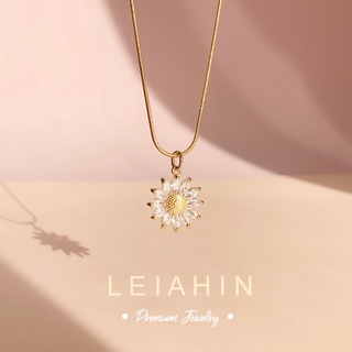 LEIAHIN สร้อยคอ ไม่ลอกไม่ดำ ใส่อาบน้ำได้, สร้อยคอจี้ดอกทานตะวันพร้อมเพทาย จี้ดอกไม้ สร้อยคอกระดูกไหปลาร้า  สร้อยคอทองคำ 18k, เครื่องประดับแฟชั่นผู้หญิง