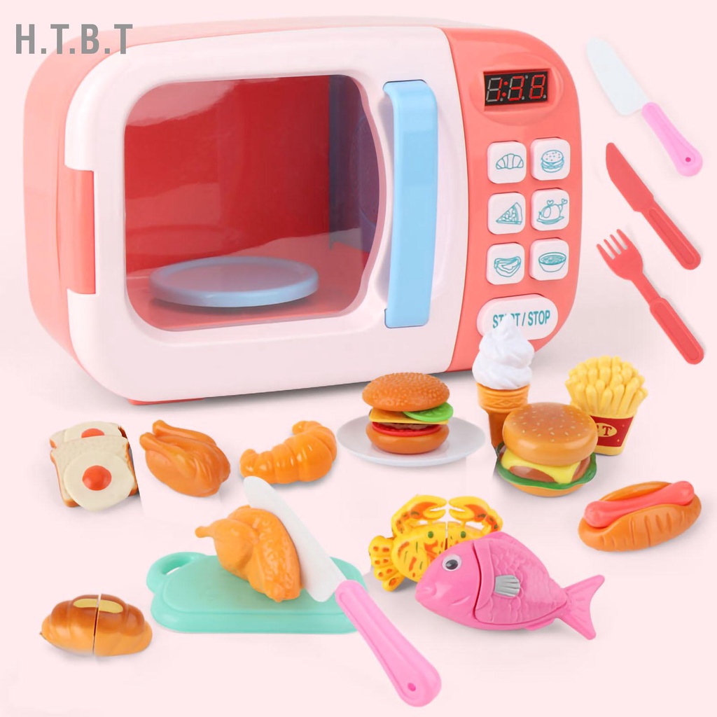 H.T.B.T Kids Electric Microwave Oven Toy Set Cool Music Simulation Cooking Model for Children