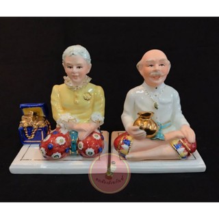 ตุ๊กตา​ตา-ยาย ทำจากเซรามิค งานเบญจรงค์ สีสวยงามประณีต​