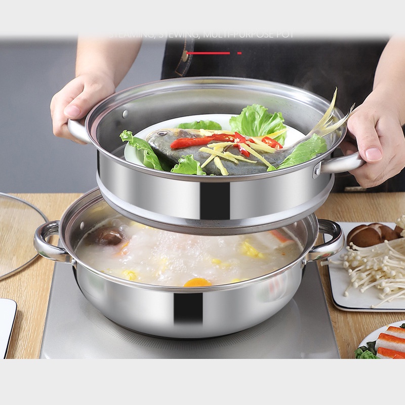 หม้อนึ่งสเตนเลส 2ชั้น ขนาด28cm หม้อสแตนเลส มีหูจับ หม้อนึ่งอเนกประสงค์ สุกี้ ต้ม 2ชั้น หม้อ หม้อด้ามจับ หม้อนึ่งไอน้ำ - รูปที่ 6