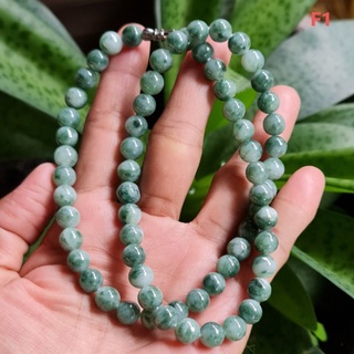 สร้อยคอหยกแท้ Jadeite Type A สีเขียวขาว มอสอินอะสโนว์  (รหัสสินค้าF1)