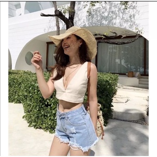 ครอปผ้าลินินอกวีงานสวย พร้อมส่งจ้า