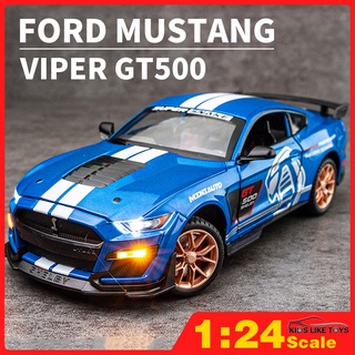 Klt โมเดลรถยนต์ของเล่น 1:24 Ford Mustang Viper GT500 อัลลอย ขนาดเล็ก มีเสียง และไฟ สําหรับเด็ก โมเดลรถฟอร์ด รถตู้ของเล่น