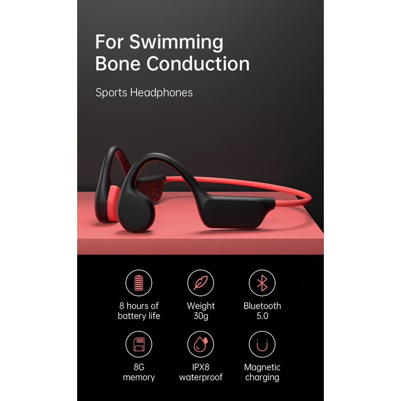 Wireless Bluetooth Earphone Bone Conduction Swimming Headphone Ipx8 Waterproof Mp3 Player 8g 8823