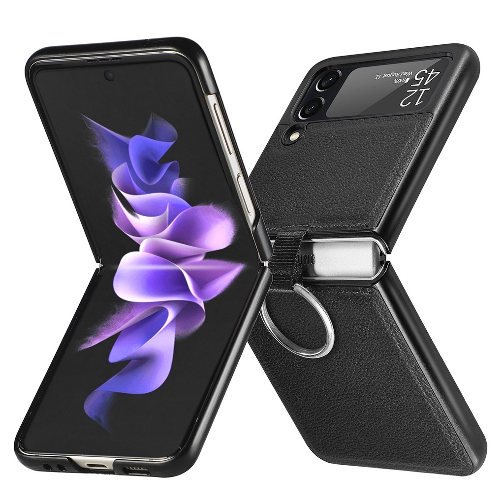 Fashion Litchi Grain Ring Case for Samsung Galaxy Z Flip3 Flip4 Flip 3 4 5G Cover Anti-fall luxury leather Phone Cases for Flip3 With Ring Casing #8