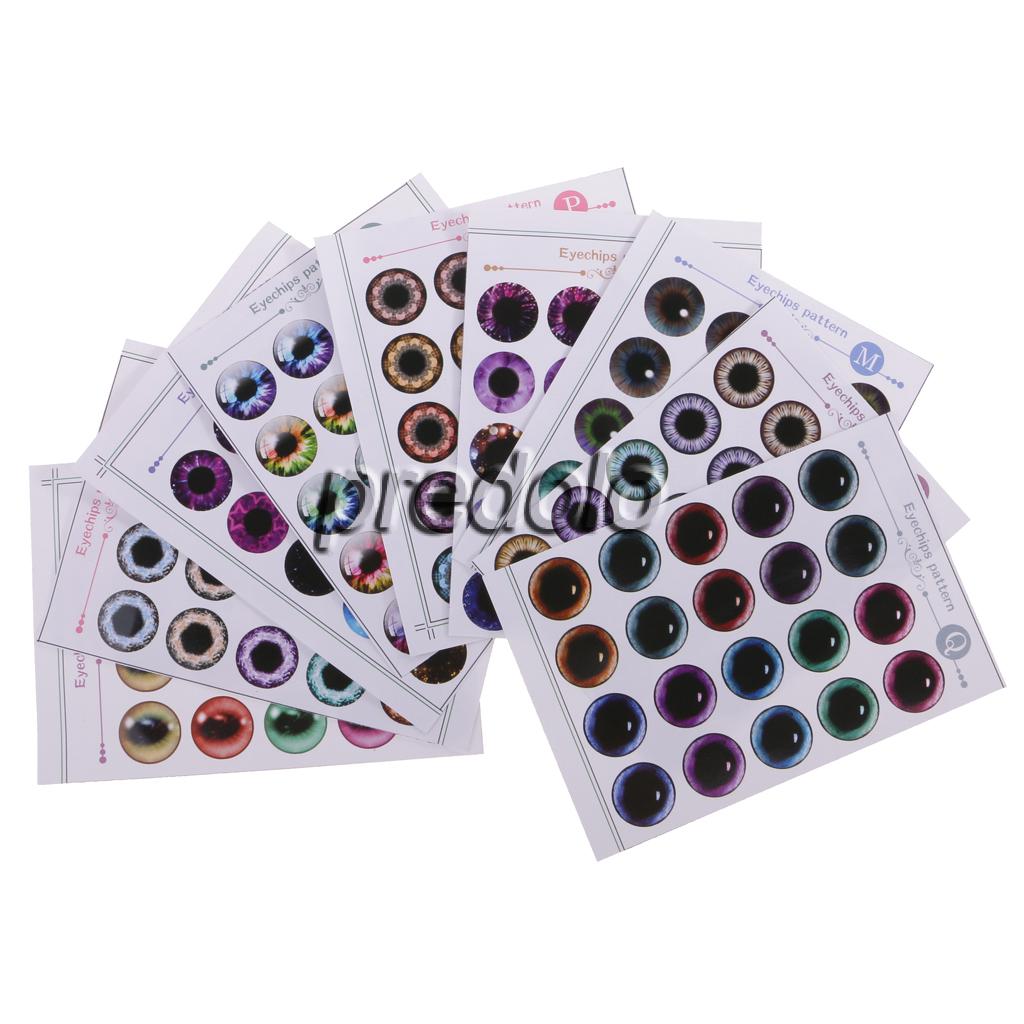 9x Eyes Chips Pattern J-R for 1/6  Dolls Transparent Eye Chips Eyeball