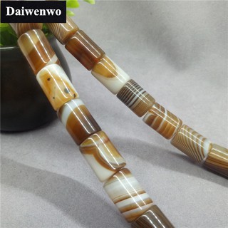 Brown line agate barrel beads 10 * 14 มิลลิเมตรกาแฟอาเกตถังลูกปัด Spacer หินธรรมชาติ DIY สำหรับสร้อยข้อมือ