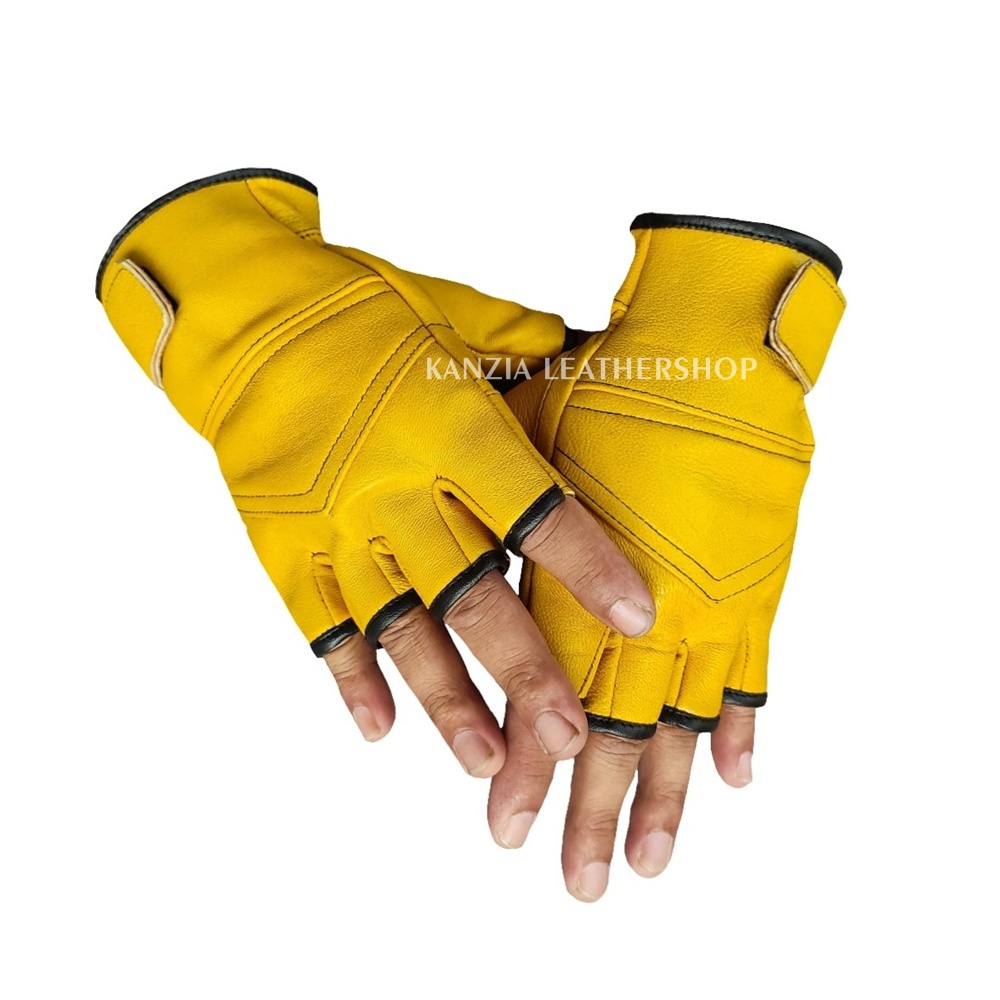 ถุงมือหนังรถจักรยานยนต์ครึ่งนิ้ว Kanzia Leathershop Yana Gloves - รูปที่ 6