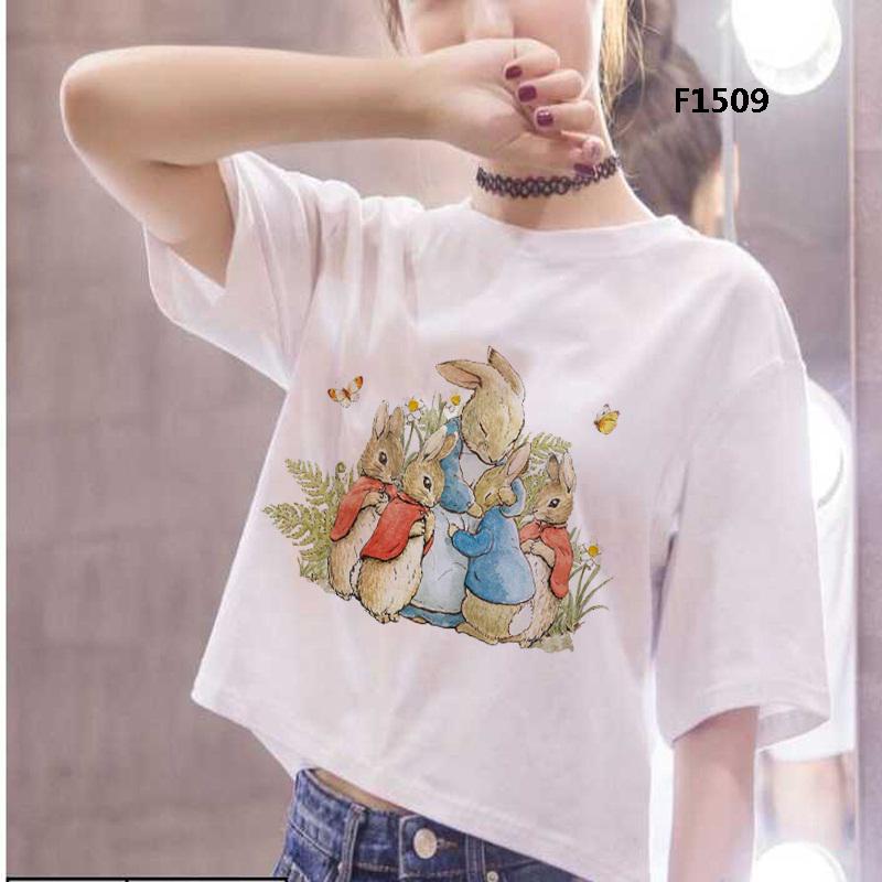 เสื้อแขนสั้น เอวสูง พิมพ์ลายการ์ตูนกระต่าย เซ็กซี่ สําหรับผู้หญิง