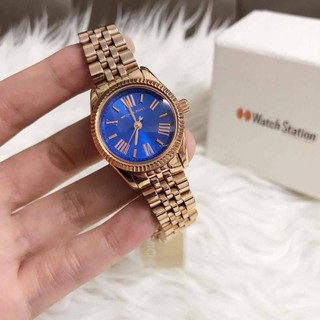 🎀 (สด-ผ่อน) นาฬิกา MK สีโรสโกลด์ หน้าน้ำเงิน MK3272  Michael Kors Womens Rose Gold-Tone Stainless Steel Watch