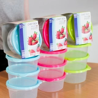 Super Lock รุ่น 6062 กล่องใส่อาหาร Chef Box ทรงกลม 600 มล. แพ็ก 4 กล่อง ปราศจากสารก่อมะเร็ง สีฟ้า , ชมพู , เขียว