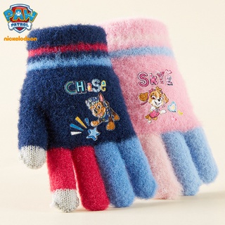 paw patrol  ถุงมือห้านิ้ว ผ้ากํามะหยี่ขนนิ่ม ให้ความอบอุ่น สีคอนทราสต์ แฟชั่นฤดูหนาว สําหรับเด็กผู้หญิง และเด็กผู้ชาย