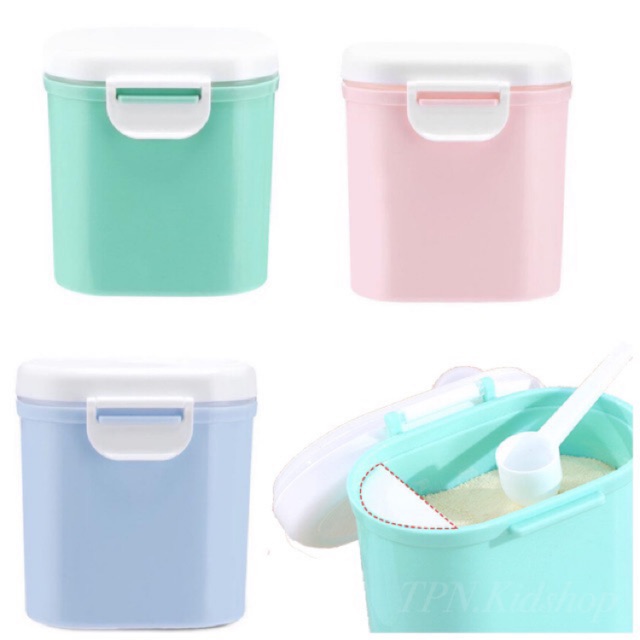 👶🏻กล่องใส่นมผงแบบพกพาพร้อมช้อน👶🏻มีที่ปาดนมผง ขนาด 400 กรัม 9.5x13.3x14.3 cm. ดูขนาดก่อนสั่งค่ะ
