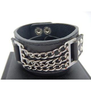 LWS06 กำไล ข้อมือหนังแท้ โลหะแท้ ร้อยโซ่ Punk  Leather Wrist band  แฟชั้น มีสไตล์ ไม่เหมือนใคร ลดราคาพิเศษ พร้อมส่ง