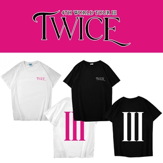 เสื้อยืดคอกลมเสื้อยืดคอกลม แขนสั้น ผ้าฝ้าย พิมพ์ลายตัวอักษร TWICE 4TH WORLD TOUR Iii สไตล์เกาหลี เรียบง่าย สําหรับผู้หญิ