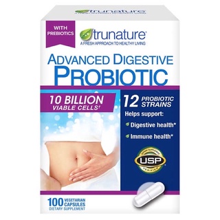 trunature Advanced Digestive Probiotic, 100 Capsules ผลิตภัณฑ์เสริมอาหารโปรไบโอติกชนิดเข้มข้นพิเศษ ลดอาการท้องอืดเฟ้อ