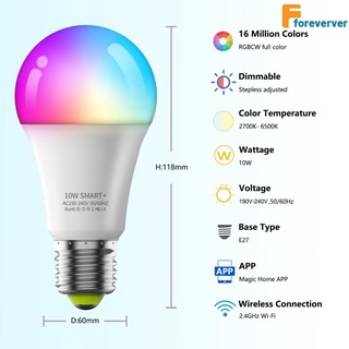 หลอดไWifi E27 Tuya Smart Wifi Bulb Rgb Light 10W Alexa Wifi Bulb For Home Dimmable Timer Function Magic Light Fore