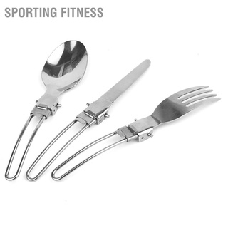 Sporting Fitness 3PCS/Set Knife Fork Spoon Camping Cutlery Set Stainless Steel Portable Folding Tableware